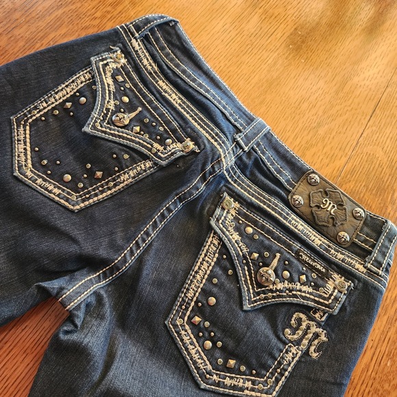 Miss Me Womens 28 Easy Boot Jeans JE5685ER Dark Blue Embroidered Studded - Picture 2 of 12